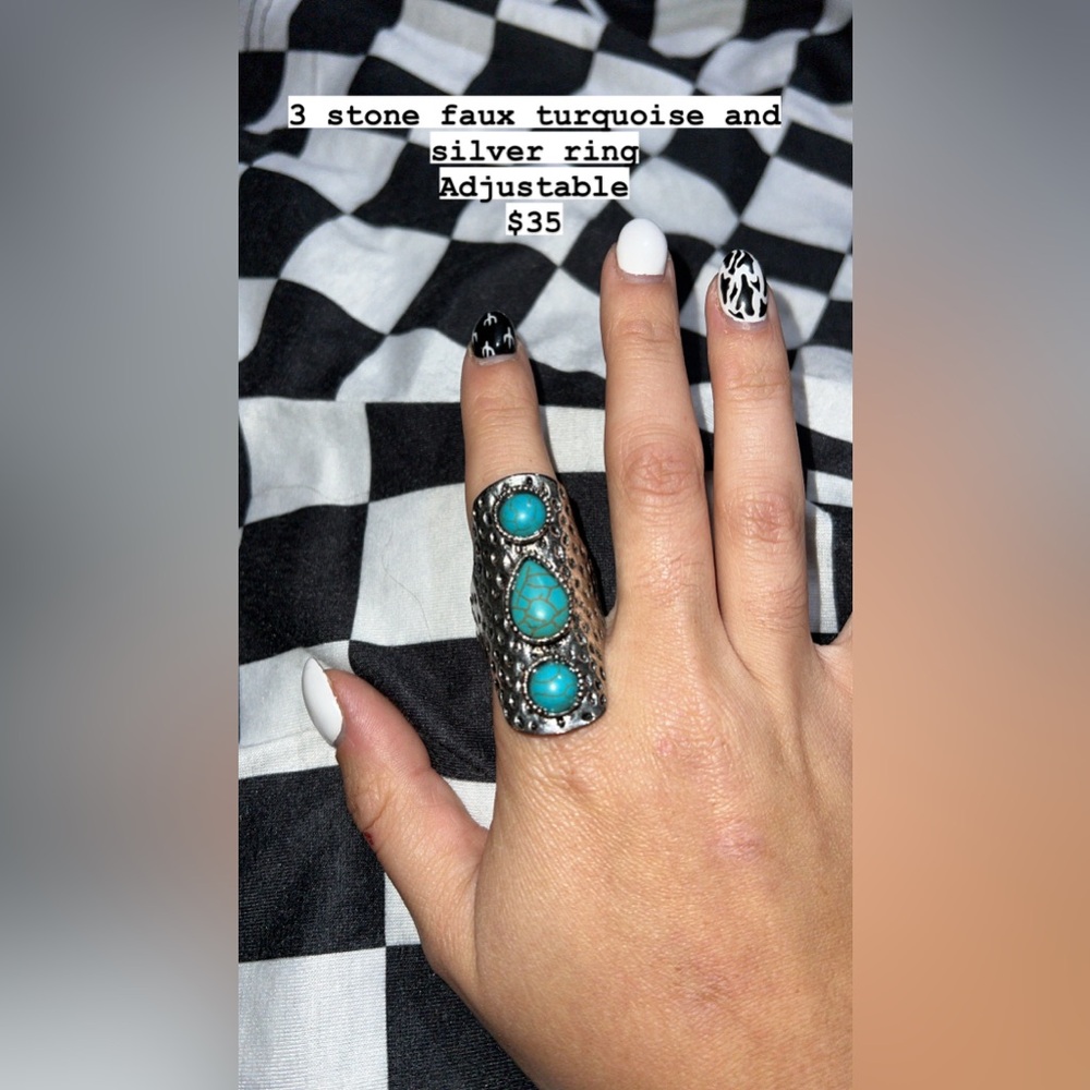 Faux turquoise 3 stone ring